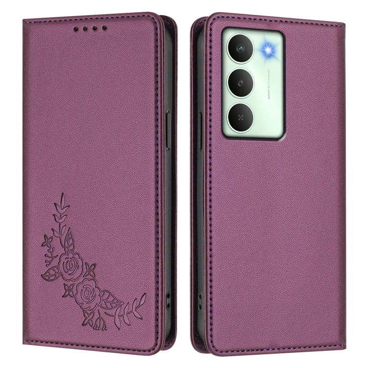 For Realme C75 5G / V70 / 14x Global Peony Embossed Magnetic RFID Vegan Leather Phone Case
