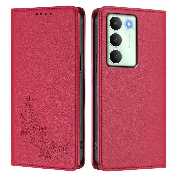 For Realme C75 5G / V70 / 14x Global Peony Embossed Magnetic RFID Vegan Leather Phone Case