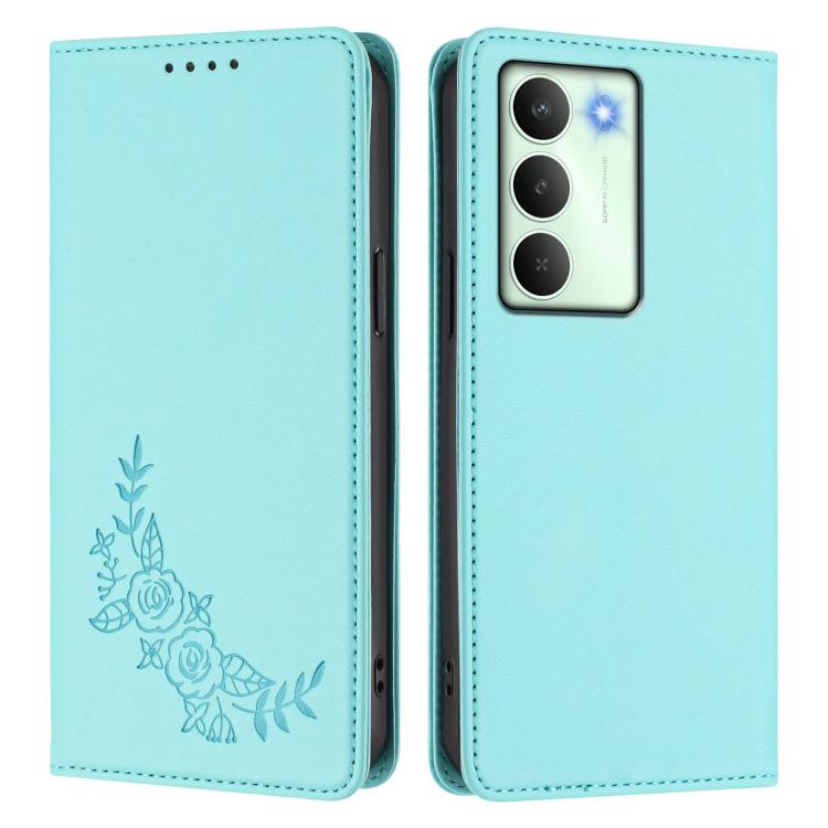 For Realme C75 5G / V70 / 14x Global Peony Embossed Magnetic RFID Vegan Leather Phone Case