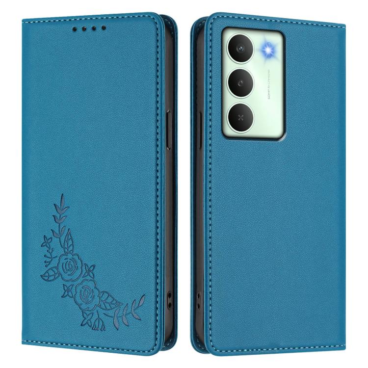 For Realme C75 5G / V70 / 14x Global Peony Embossed Magnetic RFID Vegan Leather Phone Case