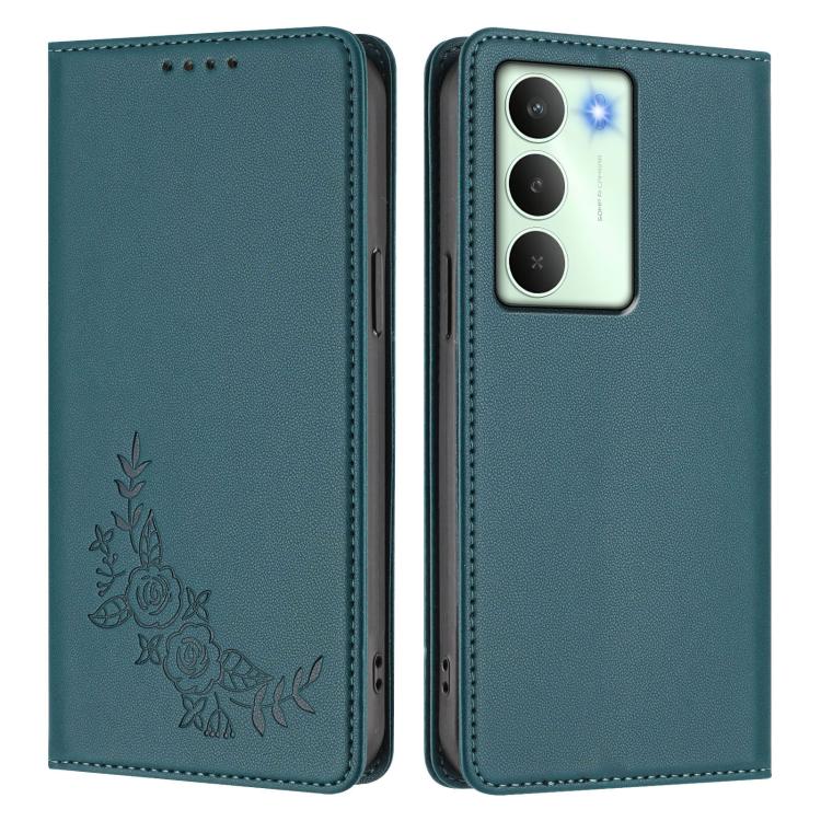 For Realme C75 5G / V70 / 14x Global Peony Embossed Magnetic RFID Vegan Leather Phone Case