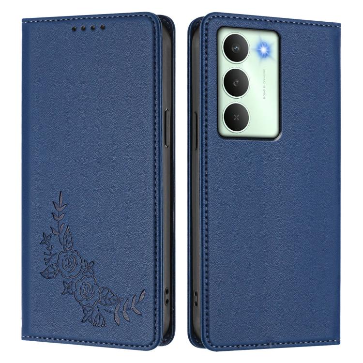 For Realme C75 5G / V70 / 14x Global Peony Embossed Magnetic RFID Vegan Leather Phone Case