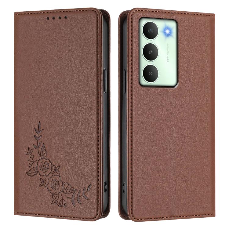 For Realme C75 5G / V70 / 14x Global Peony Embossed Magnetic RFID Vegan Leather Phone Case