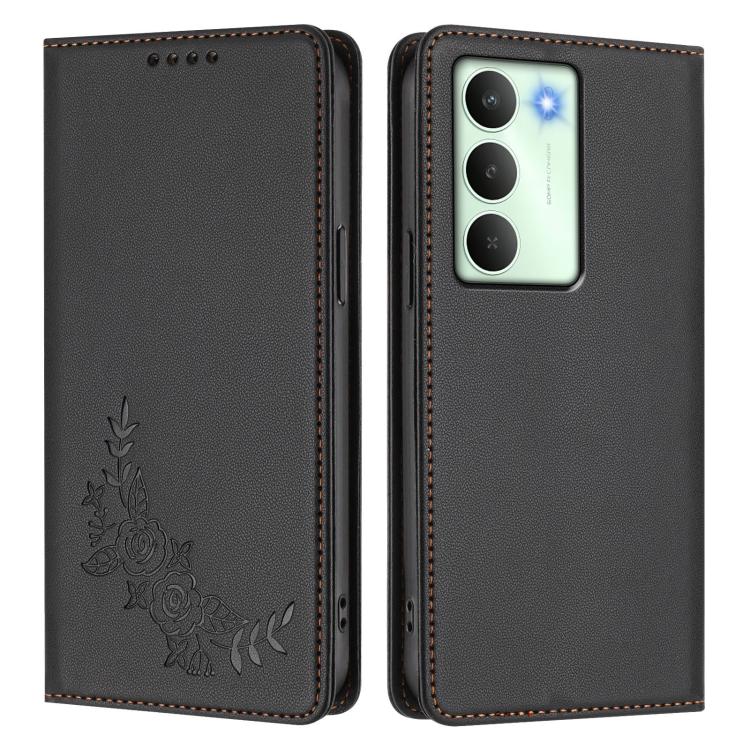 For Realme C75 5G / V70 / 14x Global Peony Embossed Magnetic RFID Vegan Leather Phone Case