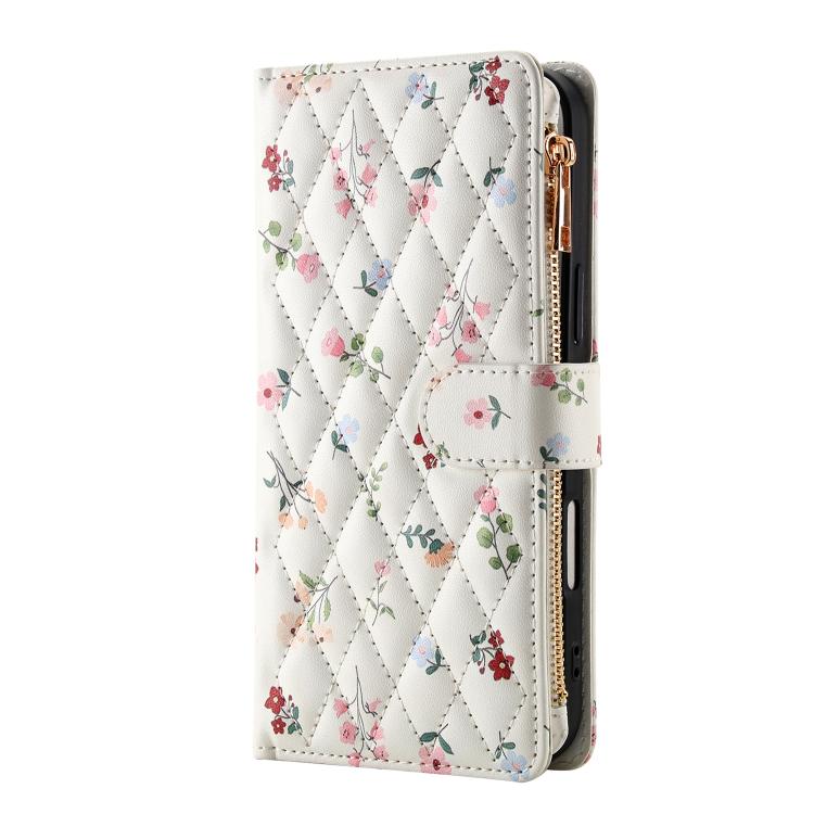 For Google Pixel 10 Pro XL / 9 Pro XL Flower Pattern Zipper Wallet Vegan Leather Phone Case with Lanyard