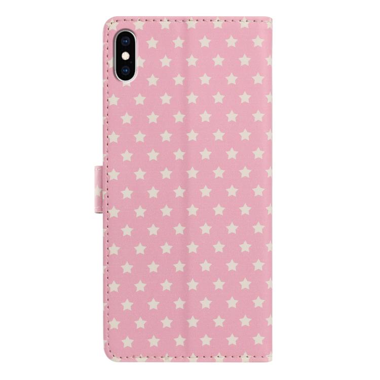 For iPhone XS Max Star Pattern Magnetic Buckle Vegan Leather Phone Case with Wrist Strap