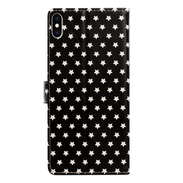 For iPhone XS Max Star Pattern Magnetic Buckle Vegan Leather Phone Case with Wrist Strap