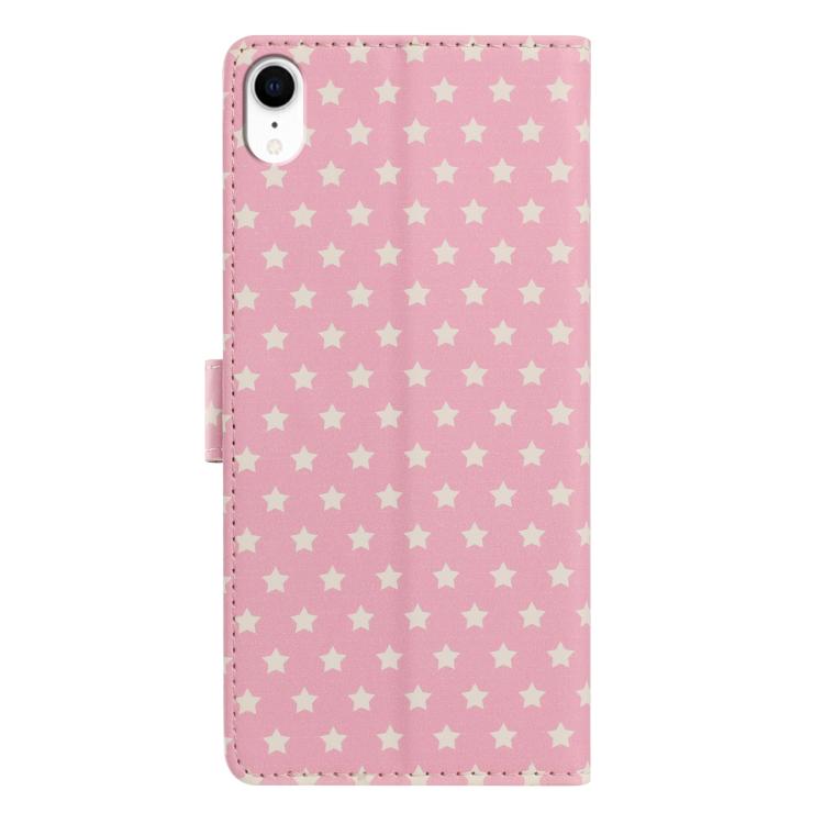 For iPhone XR Star Pattern Magnetic Buckle Vegan Leather Phone Case with Wrist Strap