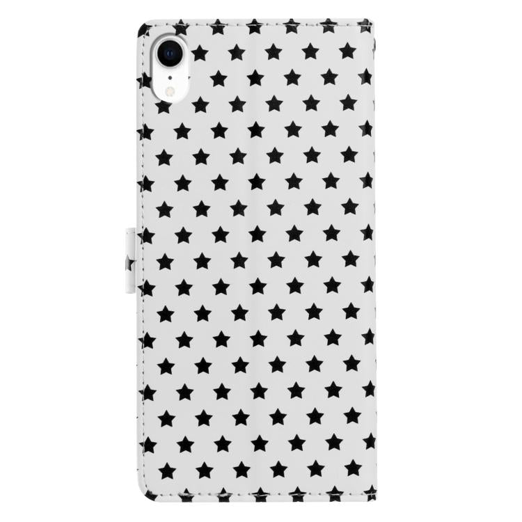 For iPhone XR Star Pattern Magnetic Buckle Vegan Leather Phone Case with Wrist Strap