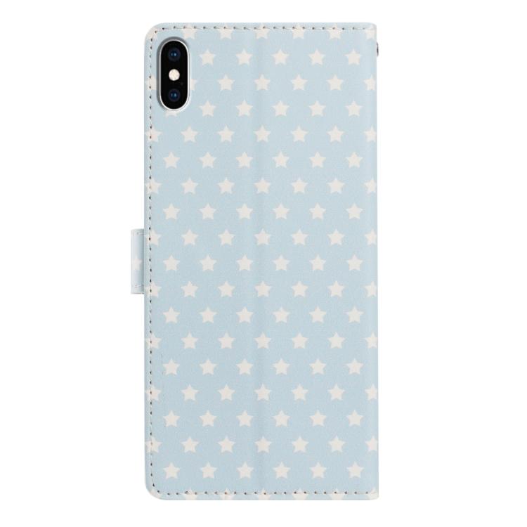 For iPhone XS / X Star Pattern Magnetic Buckle Vegan Leather Phone Case with Wrist Strap