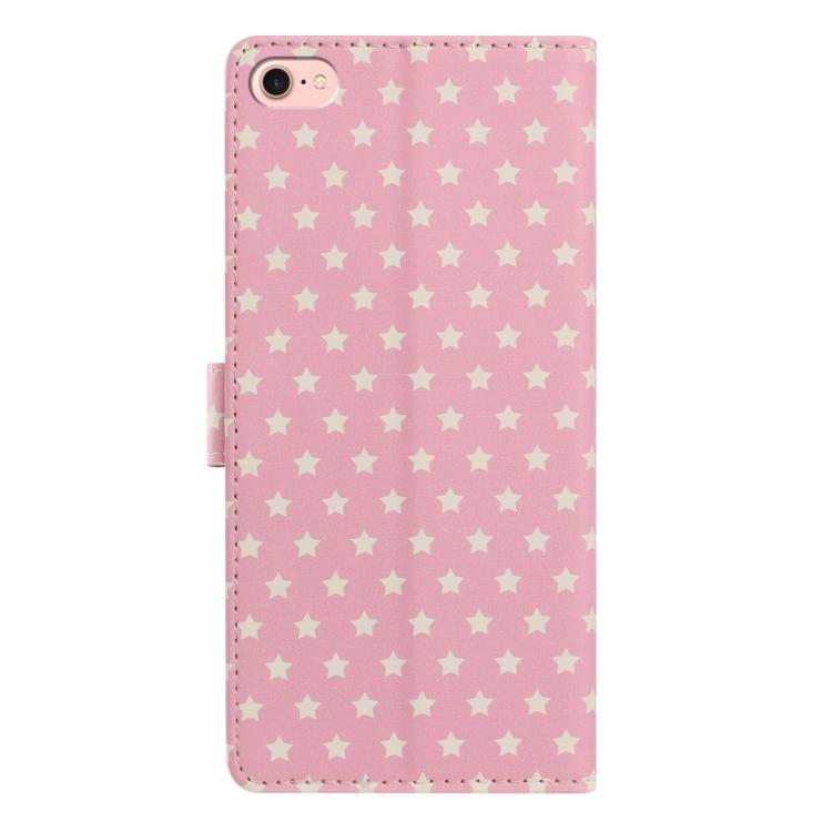 For iPhone SE 2022 / SE 2020 Star Pattern Magnetic Buckle Vegan Leather Phone Case with Wrist Strap