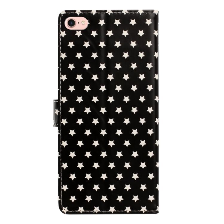 For iPhone SE 2022 / SE 2020 Star Pattern Magnetic Buckle Vegan Leather Phone Case with Wrist Strap