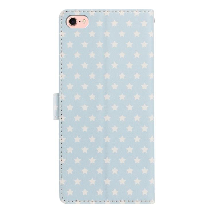 For iPhone SE 2022 / SE 2020 Star Pattern Magnetic Buckle Vegan Leather Phone Case with Wrist Strap