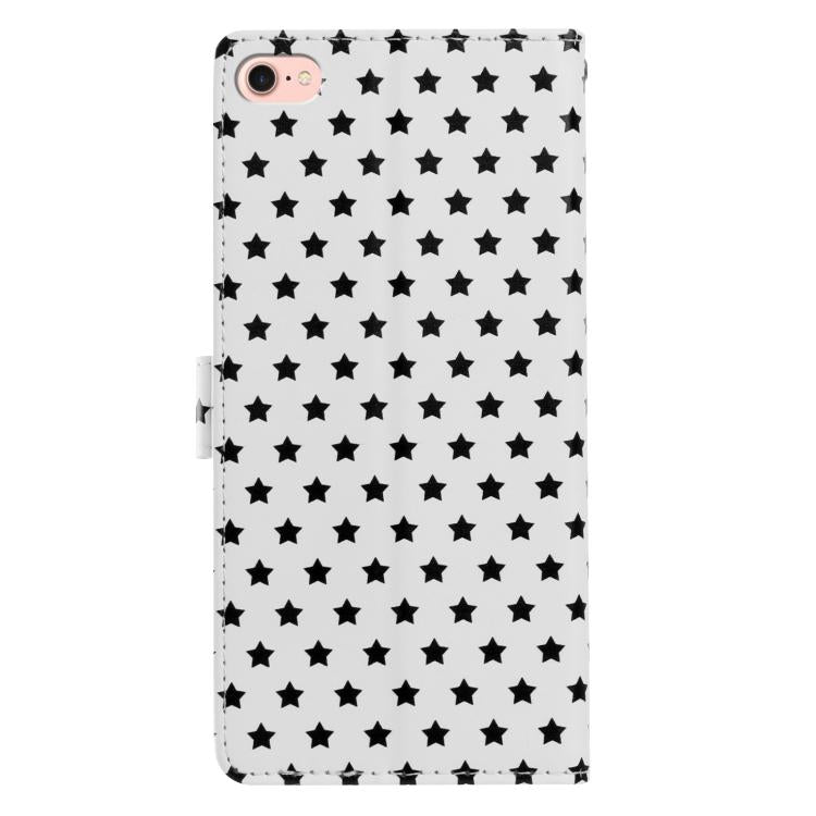 For iPhone SE 2022 / SE 2020 Star Pattern Magnetic Buckle Vegan Leather Phone Case with Wrist Strap