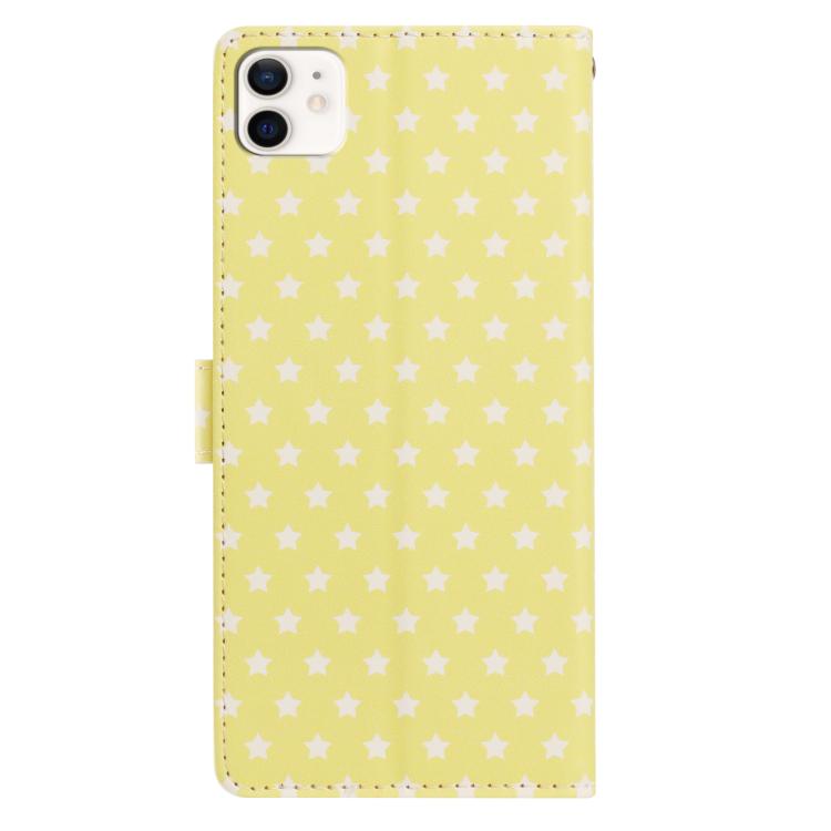 For iPhone 11 Star Pattern Magnetic Buckle Vegan Leather Phone Case with Wrist Strap