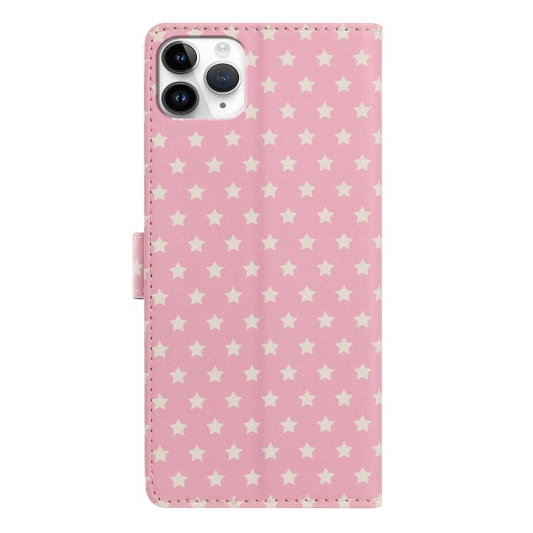 For iPhone 11 Pro Star Pattern Magnetic Buckle Vegan Leather Phone Case with Wrist Strap