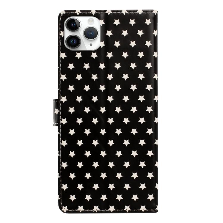 For iPhone 11 Pro Max Star Pattern Magnetic Buckle Vegan Leather Phone Case with Wrist Strap