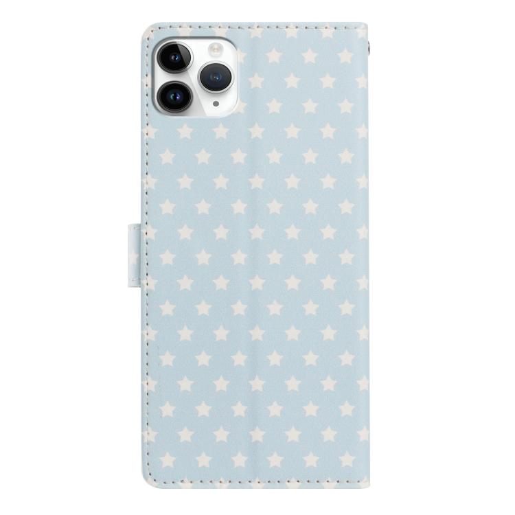 For iPhone 11 Pro Max Star Pattern Magnetic Buckle Vegan Leather Phone Case with Wrist Strap