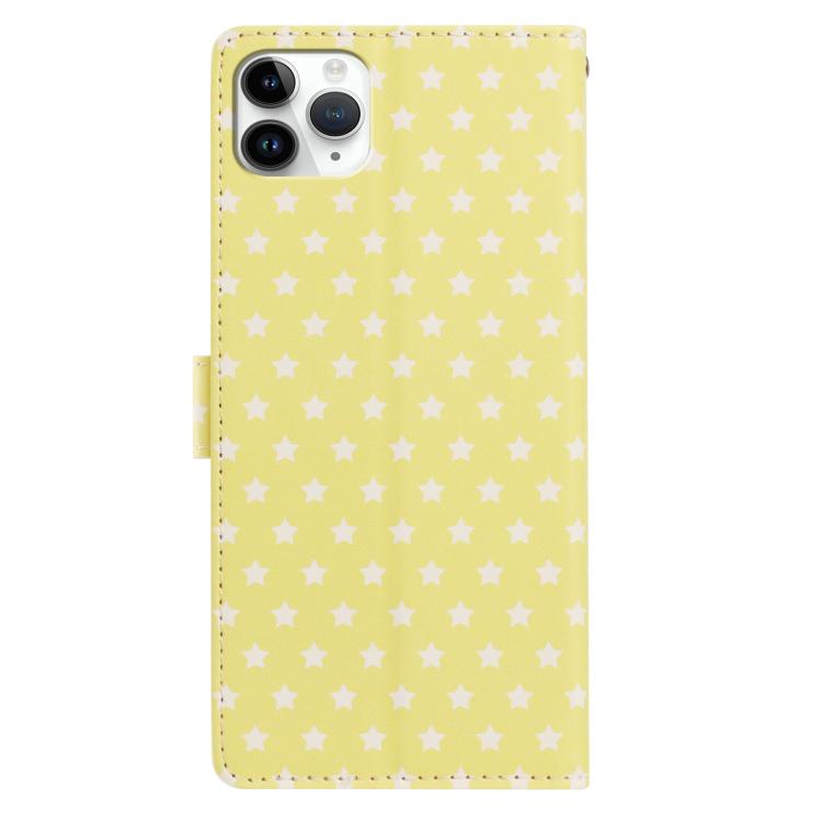 For iPhone 11 Pro Max Star Pattern Magnetic Buckle Vegan Leather Phone Case with Wrist Strap