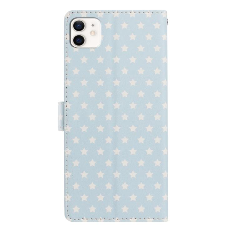 For iPhone 12 mini Star Pattern Magnetic Buckle Vegan Leather Phone Case with Wrist Strap