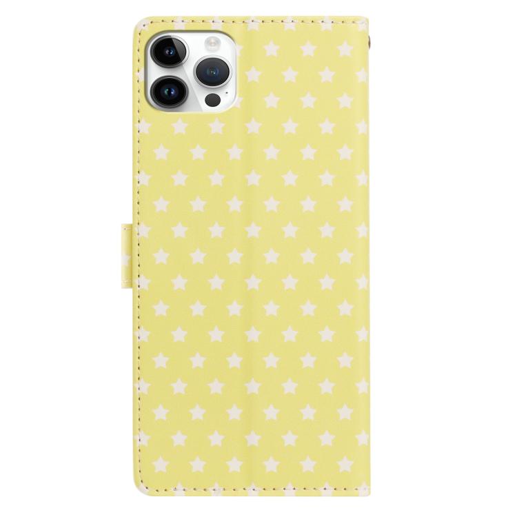 For iPhone 13 Pro Max Star Pattern Magnetic Buckle Vegan Leather Phone Case with Wrist Strap