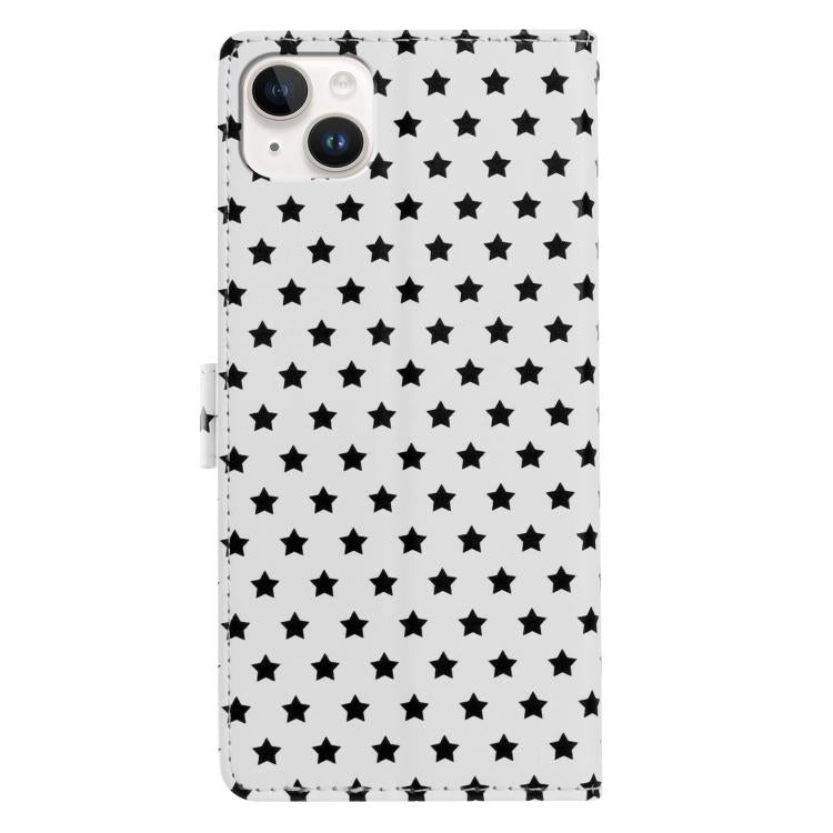 For iPhone 14 Plus Star Pattern Magnetic Buckle Vegan Leather Phone Case with Wrist Strap