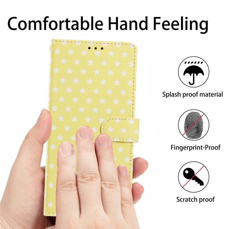 For iPhone 14 Pro Star Pattern Magnetic Buckle Vegan Leather Phone Case with Wrist Strap