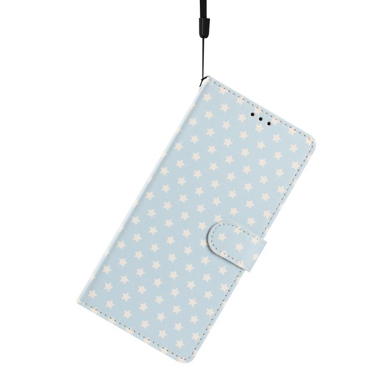 For iPhone 15 Star Pattern Magnetic Buckle Vegan Leather Phone Case with Wrist Strap