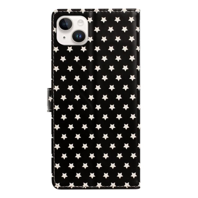 For iPhone 15 Plus Star Pattern Magnetic Buckle Vegan Leather Phone Case with Wrist Strap