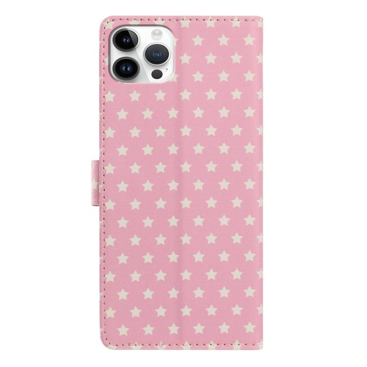 For iPhone 15 Pro Star Pattern Magnetic Buckle Vegan Leather Phone Case with Wrist Strap