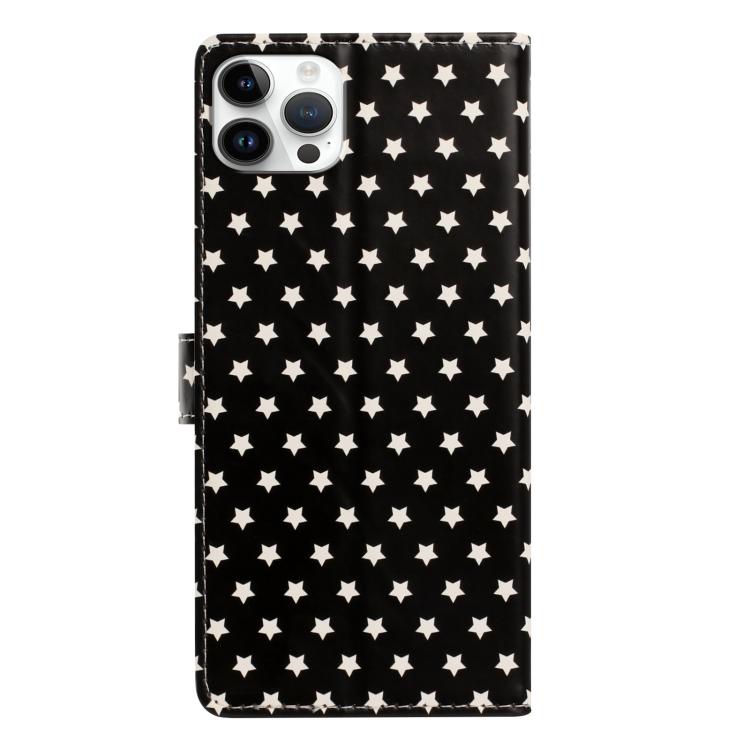 For iPhone 15 Pro Star Pattern Magnetic Buckle Vegan Leather Phone Case with Wrist Strap