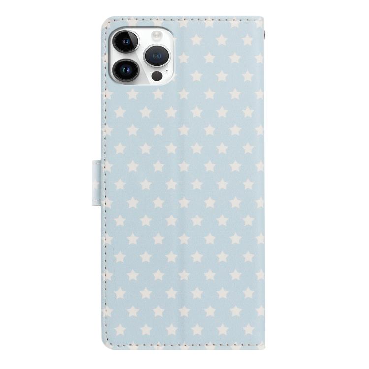 For iPhone 15 Pro Star Pattern Magnetic Buckle Vegan Leather Phone Case with Wrist Strap