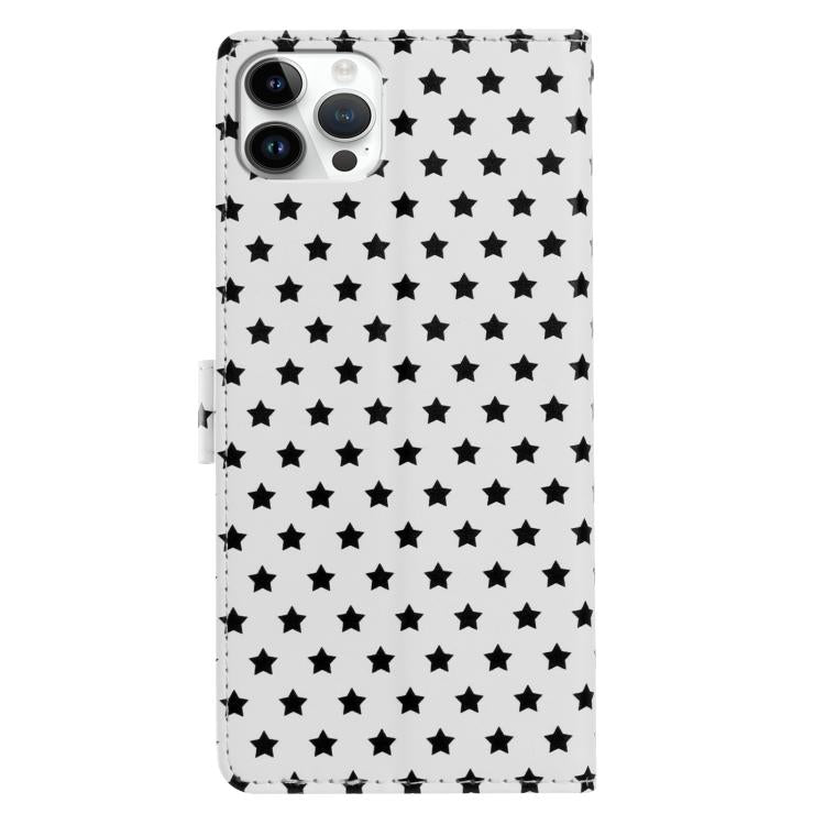 For iPhone 15 Pro Star Pattern Magnetic Buckle Vegan Leather Phone Case with Wrist Strap