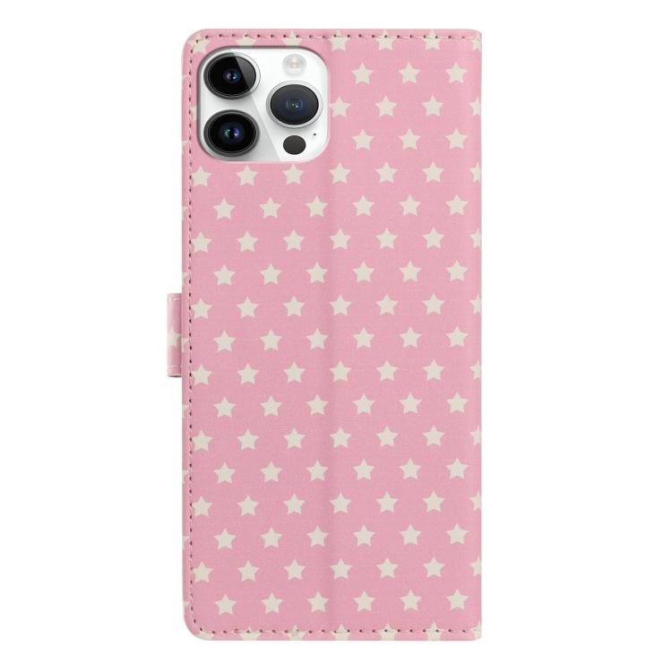 For iPhone 16 Pro Star Pattern Magnetic Buckle Vegan Leather Phone Case with Wrist Strap