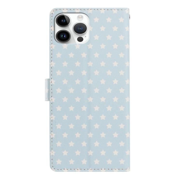 For iPhone 16 Pro Star Pattern Magnetic Buckle Vegan Leather Phone Case with Wrist Strap