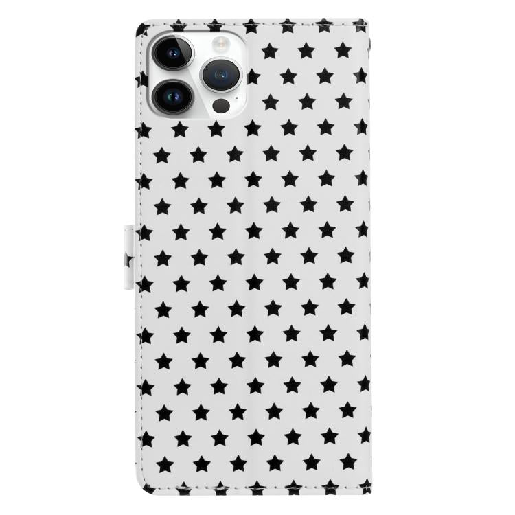 For iPhone 16 Pro Max Star Pattern Magnetic Buckle Vegan Leather Phone Case with Wrist Strap
