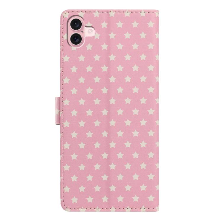 For iPhone 17 Star Pattern Magnetic Buckle Vegan Leather Phone Case with Wrist Strap