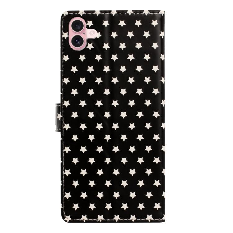 For iPhone 17 Star Pattern Magnetic Buckle Vegan Leather Phone Case with Wrist Strap