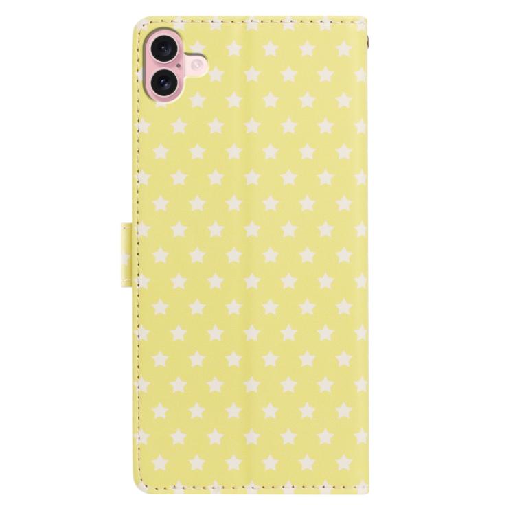 For iPhone 17 Star Pattern Magnetic Buckle Vegan Leather Phone Case with Wrist Strap