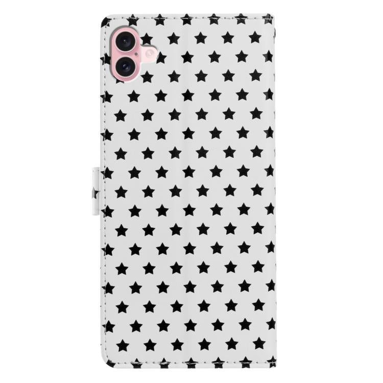 For iPhone 17 Star Pattern Magnetic Buckle Vegan Leather Phone Case with Wrist Strap