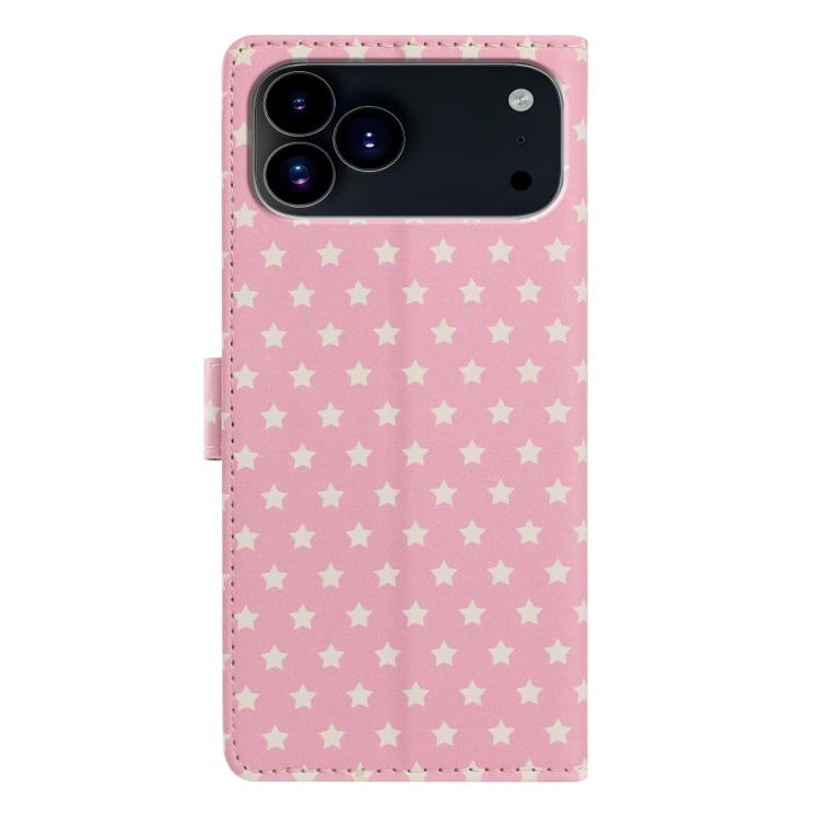 For iPhone 17 Pro Star Pattern Magnetic Buckle Vegan Leather Phone Case with Wrist Strap