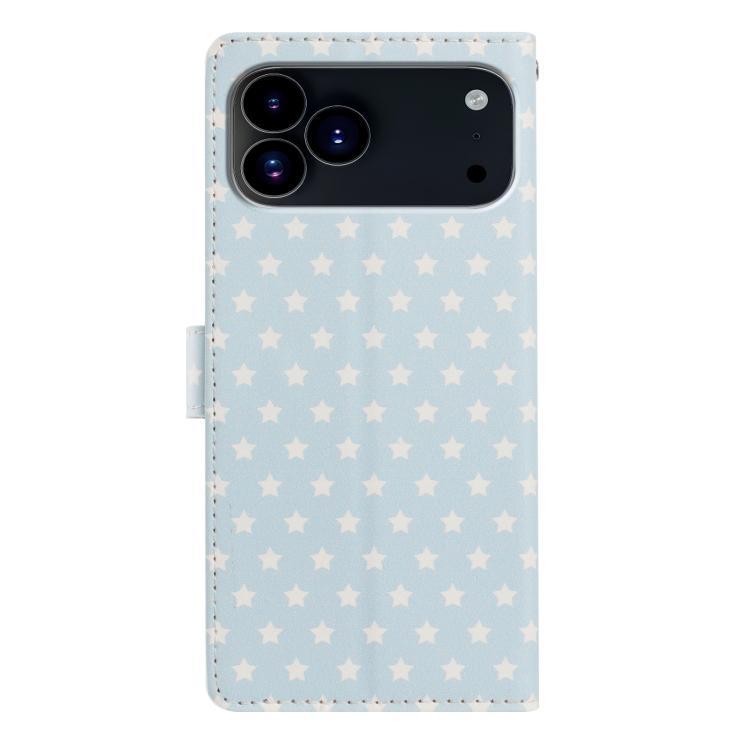 For iPhone 17 Pro Star Pattern Magnetic Buckle Vegan Leather Phone Case with Wrist Strap
