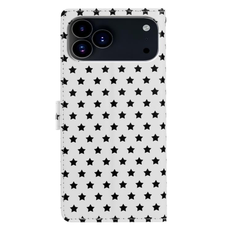 For iPhone 17 Pro Star Pattern Magnetic Buckle Vegan Leather Phone Case with Wrist Strap