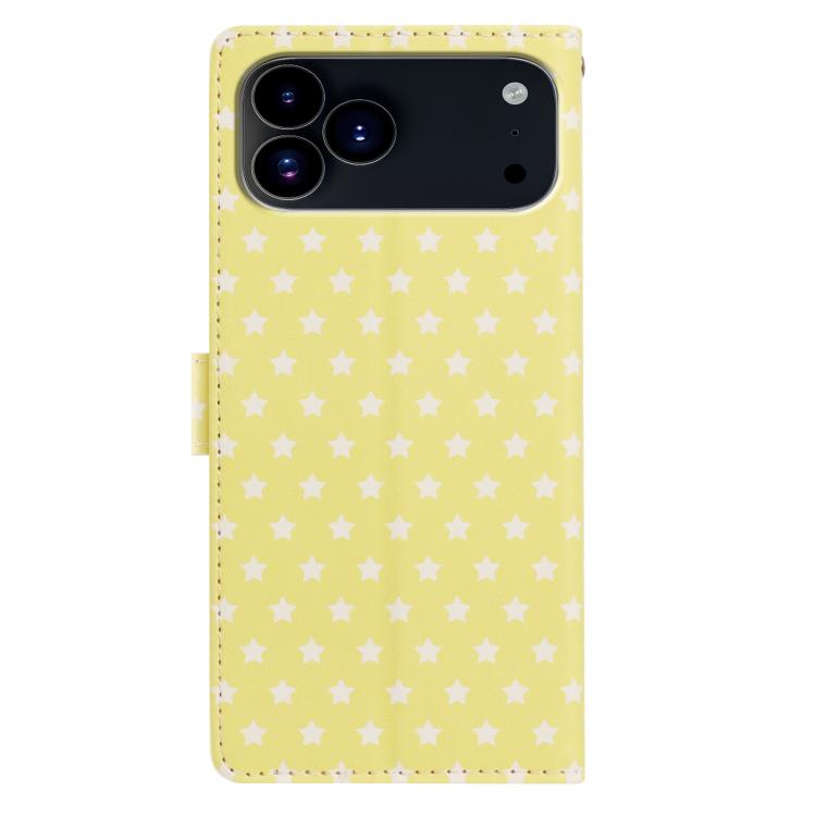 For iPhone 17 Pro Max Star Pattern Magnetic Buckle Vegan Leather Phone Case with Wrist Strap