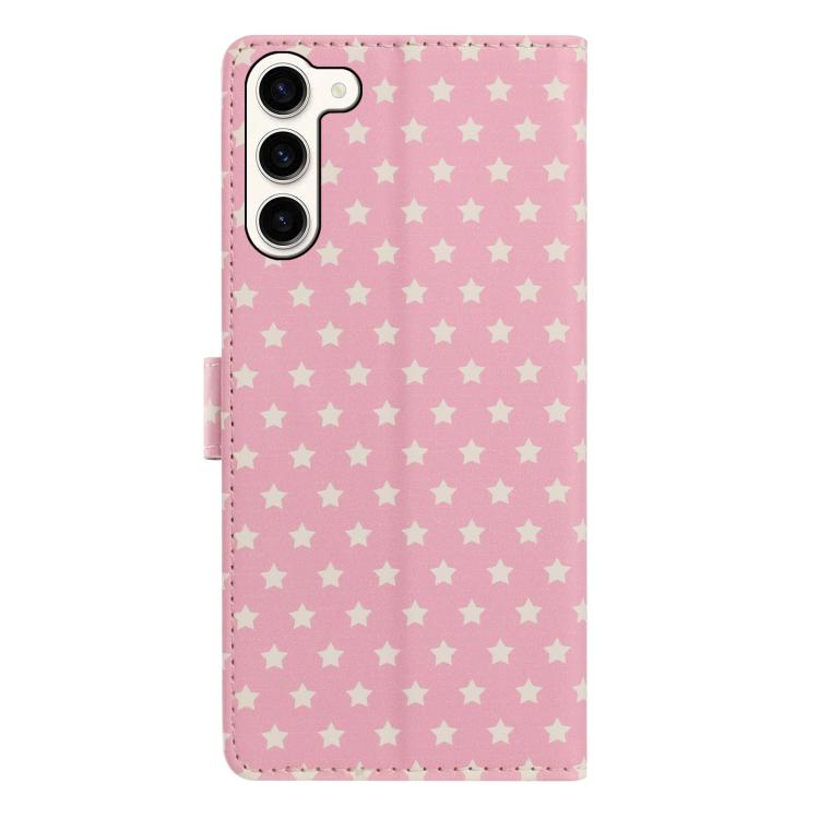 For Galaxy S23+ 5G Star Pattern Magnetic Buckle Vegan Leather Phone Case with Wrist Strap