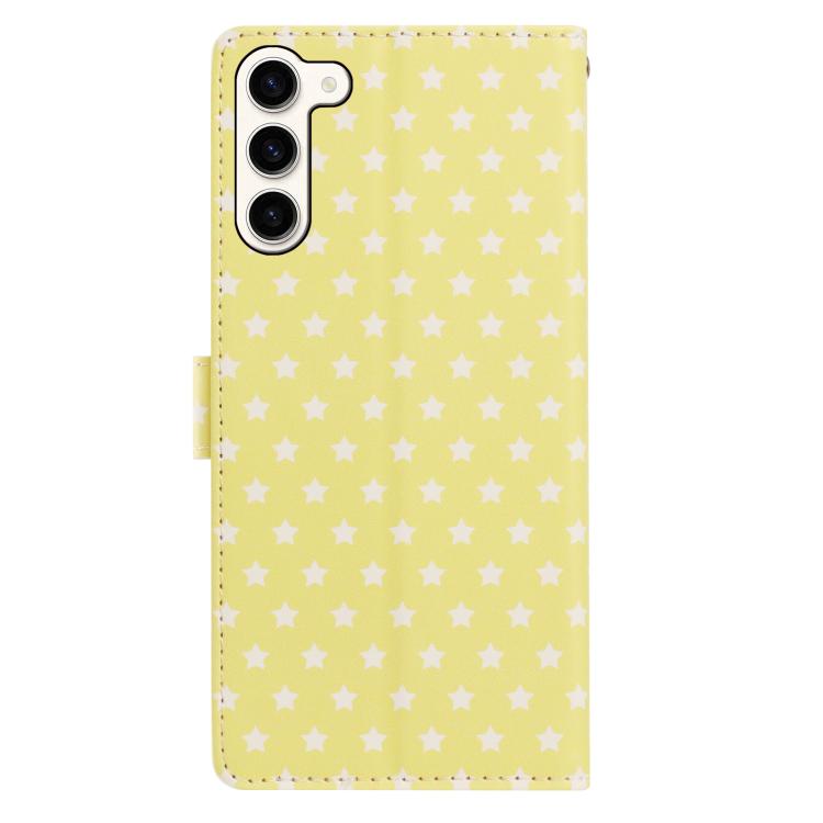 For Galaxy S23+ 5G Star Pattern Magnetic Buckle Vegan Leather Phone Case with Wrist Strap