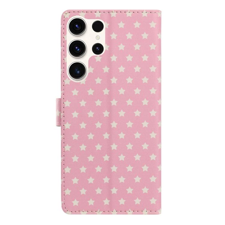 For Galaxy S23 Ultra 5G Star Pattern Magnetic Buckle Vegan Leather Phone Case with Wrist Strap