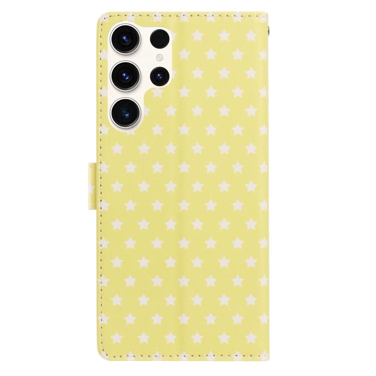 For Galaxy S23 Ultra 5G Star Pattern Magnetic Buckle Vegan Leather Phone Case with Wrist Strap