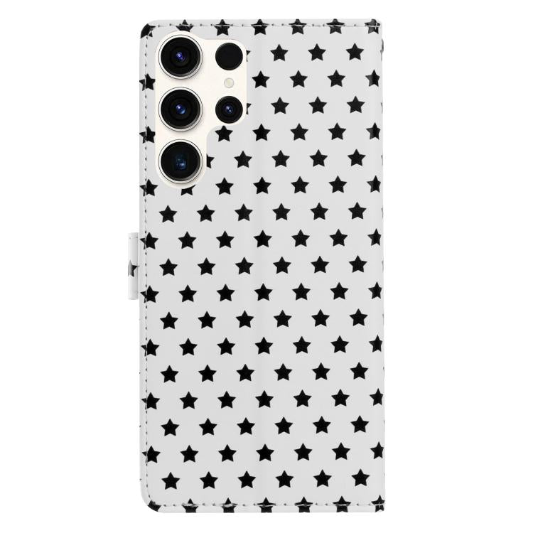 For Galaxy S23 Ultra 5G Star Pattern Magnetic Buckle Vegan Leather Phone Case with Wrist Strap