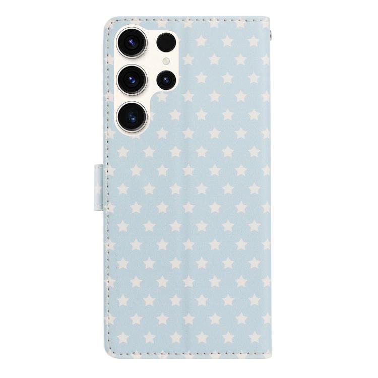 For Galaxy S25 Ultra 5G Star Pattern Magnetic Buckle Vegan Leather Phone Case with Wrist Strap